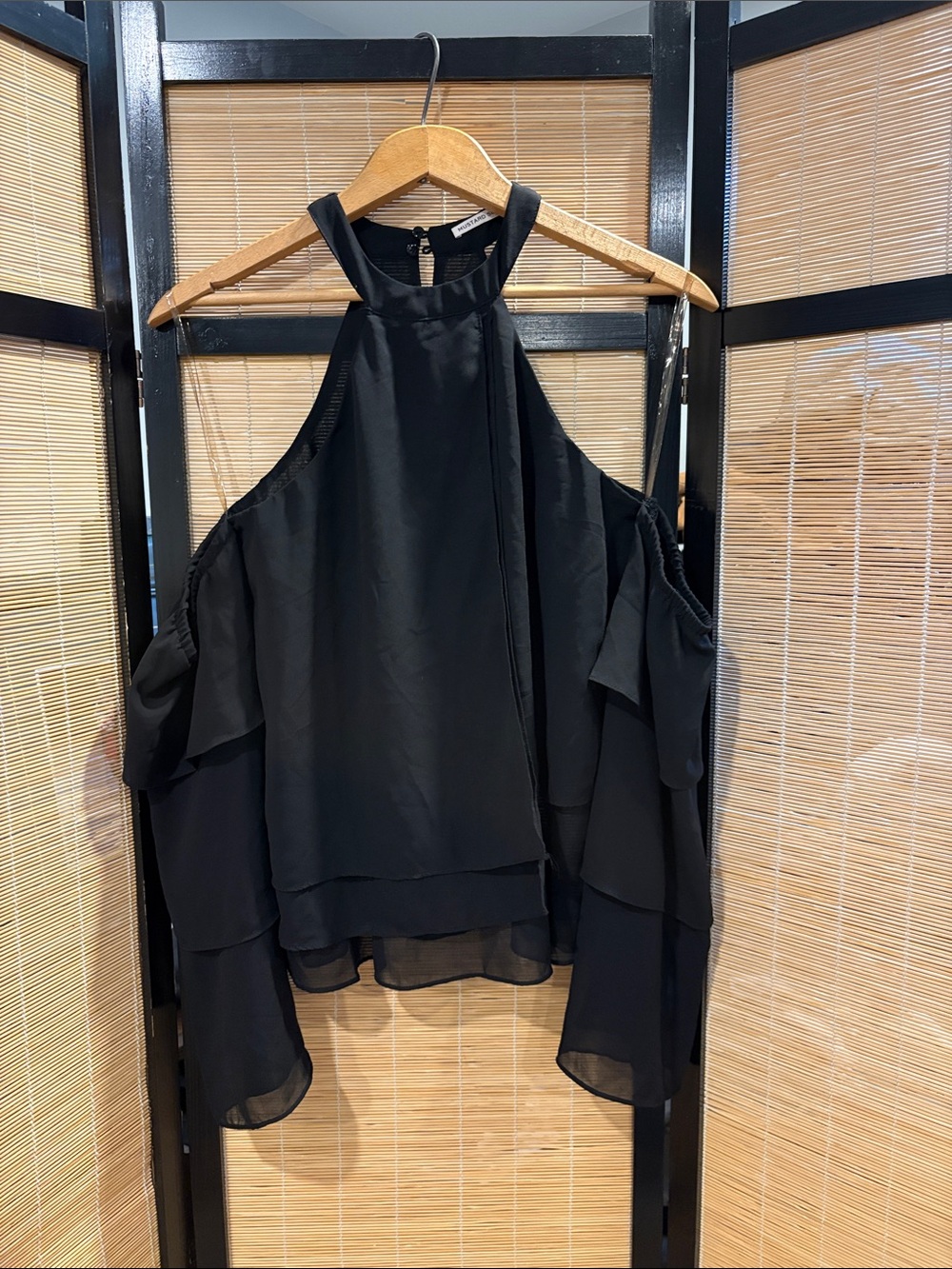Mustard Seed Black Cold-Shoulder Halter Camisole
